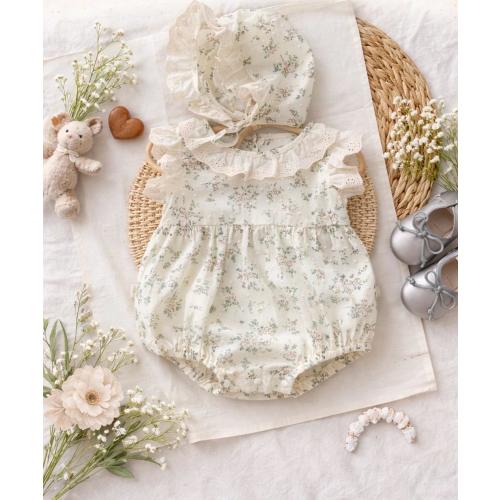 Vintage Floral Baby Romper Set | Ruffle Collar, Bonnet