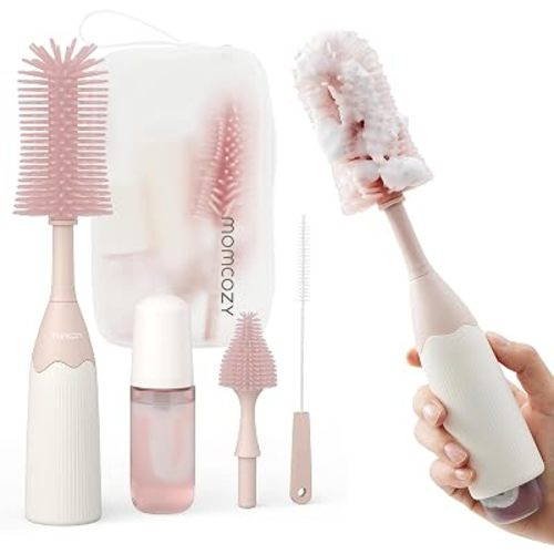 Momcozy Baby Bottle Brush Kit, Push-Press Foam Design, Pink