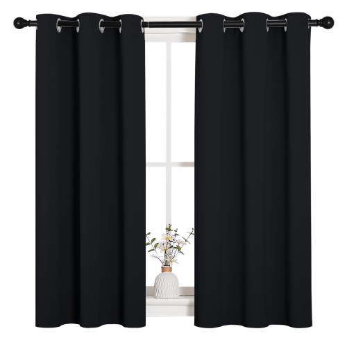 NICETOWN Blackout Curtains for Living Room Black, Set of 2, W42 x L45 - Provide Thermal Insulation Window Curtains Blackout Short