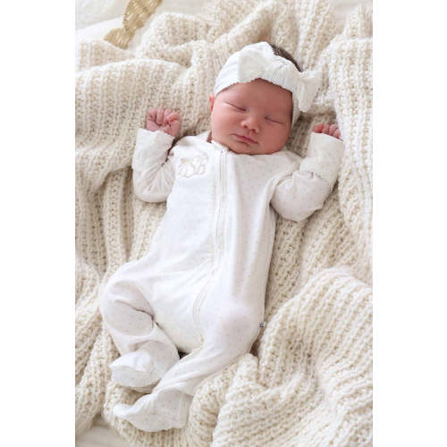 Picot Trim Bamboo Zipper Footie | Baby Taupe