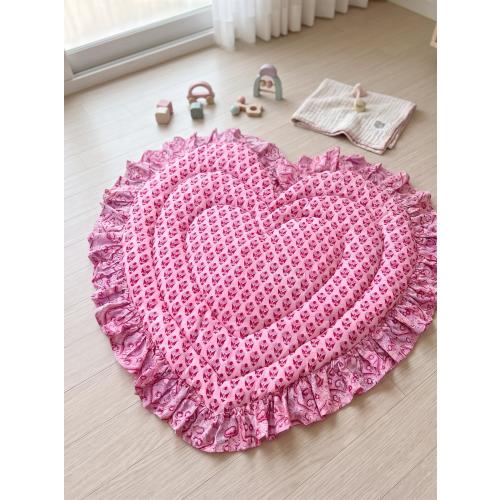 Handmade Heart-Shaped Baby Play Mat, Floral Ruffle, Padded Cotton Floor Mat
