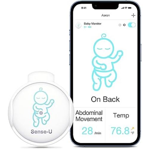 Sense-U Smart Baby Abdominal Movement Monitor - Tracks Baby's Abdominal Movement, Temperature, Rollover with Instant Audio Alerts on Smartphones