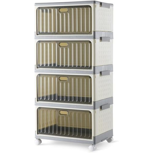 Amazon Basics 4-Tier Storage Bins with Lids, Stackable and Collapsible, 23QT per Tier
