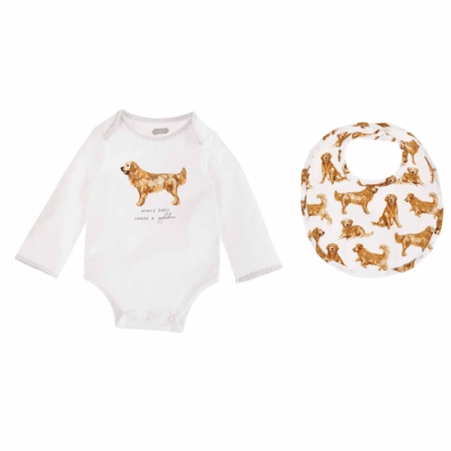 Golden Dog Bodysuit and Bib Set | Mud Pie