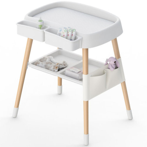Ebern Designs Baby Changing Table, Diaper Changing Station with Soft Pad, 2 Height Adjustable & Storage Shelves for Newborns & Infants (White) | Wayfair