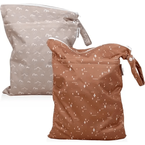 Mama Koala Waterproof Wet Dry Bags for Baby Items, Cloth Diapers, Swimsuits, Travel, Gym Clothes, Beach, Pump Parts, Toiletries, Two Zippered Pockets, 2 Pack (W016)