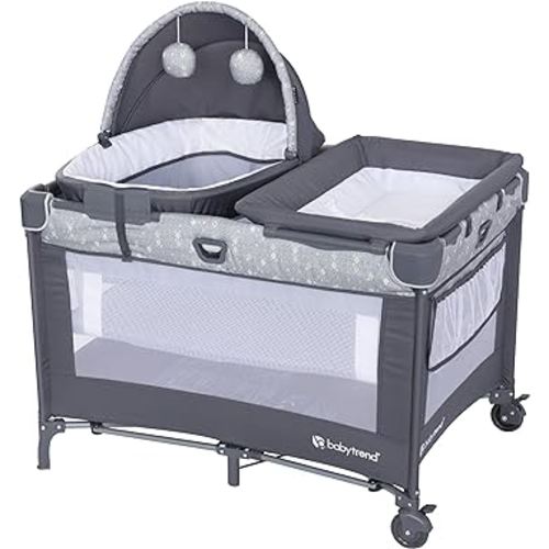 Baby Trend Nursery Den Playard with Snooze Pod and Flip Over Changer, Diamond Sage