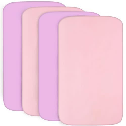 4-Pack Fitted Crib Sheets for Boys and Girls - Breathable, Soft Microfiber Baby Sheets in Pink and Violet