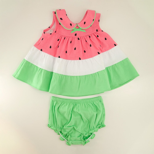 Infant Watermelon Knit Colorblock Bloomer Dress