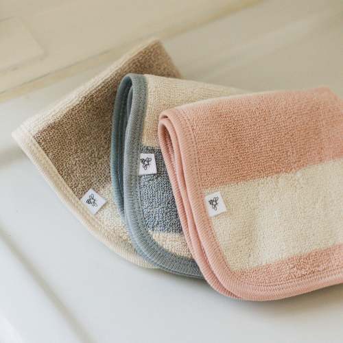 Organic Cotton Rugby Stripe Woven Terry Towel & Washcloth Set - Quarry