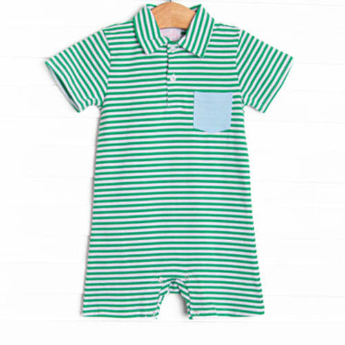 Wesley Short Romper, Blue and Green Stripe – Stitchy Fish