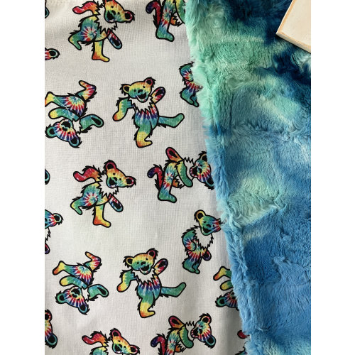 Little lovey baby blanket made with grateful themed cotton fabric/ Luxe green and blue tie dye minky