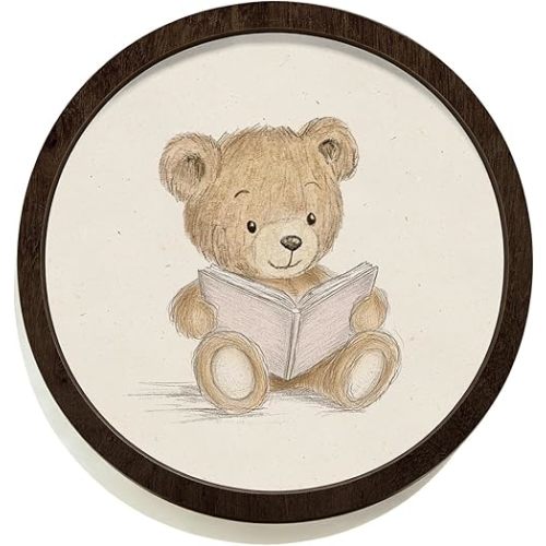 SkyCozy Vintage Bear Nursery Reading Book Wall Art Decor 10x10 Inch