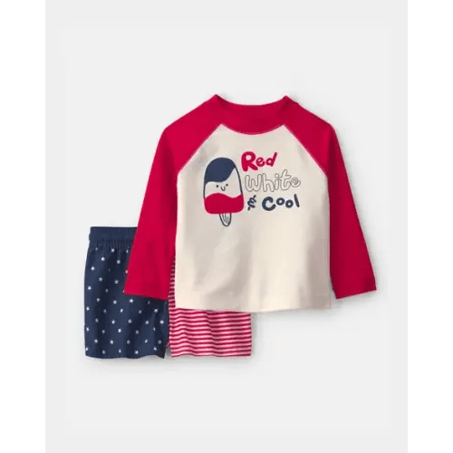 Baby Boy 2-Piece American Flag Rashguard Swimsuit Set - Red/White/Blue | Carter's