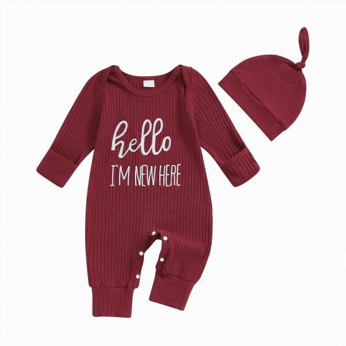 mgoYE Newborn Baby Boy Girl Clothes Hi I'm New Here Coming Home From Hospital Outfits Gender Neutral One Piece Romper(Wine,0-3 Months)