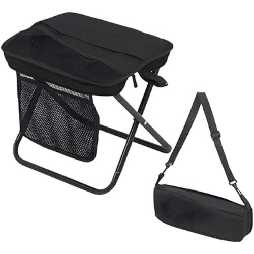 Foldable Backpack Stool, 2-in-1 Portable Outdoor Seat with X-Bracket Frame & Premium Fabric, Ultralight Compact Folding Stool for Camping, Hiking, Fishing, Beach, Picnics and Concerts (Black)