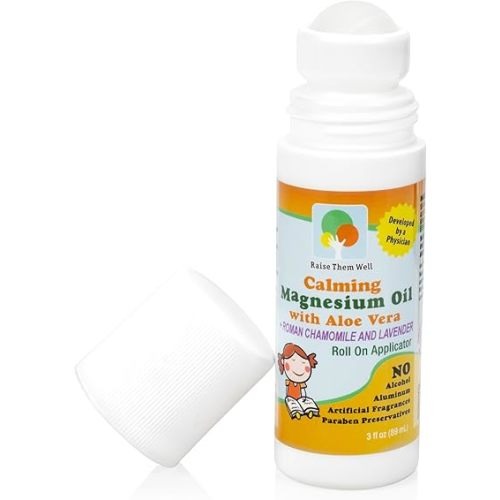 Magnesium Oil Calming Roll-On for Kids with Aloe Vera, Roman Chamomile & Lavender, Natural Relaxation Support for Anxiety, Nervousness & Hyperactivity, Gentle Formula for Daily Use, 3 fl oz