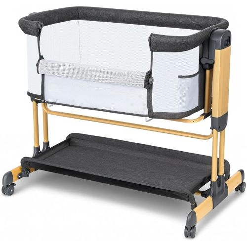 3-in-1 Baby Bassinet Bedside Sleeper with Waterproof Mattress Cover | Rocking Bassinet for Baby, Full-Mesh Sides, 7 Height Adjustable, Lockable Wheels, Stable and Secure Crib for Newborns, Beige