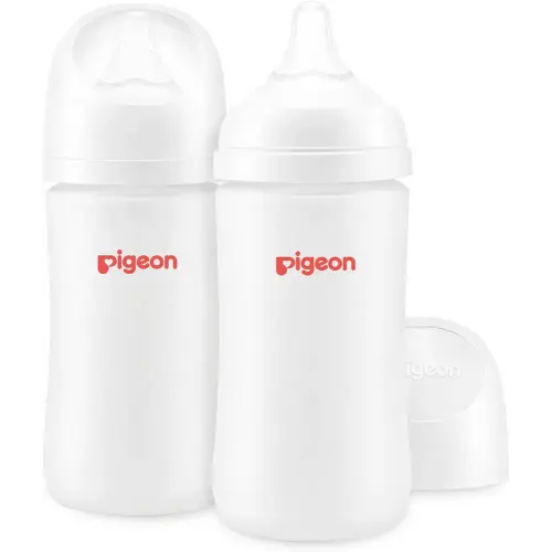 Pigeon Silicone Coating Baby Bottles, Wide Neck, 8 oz, Pack of 2