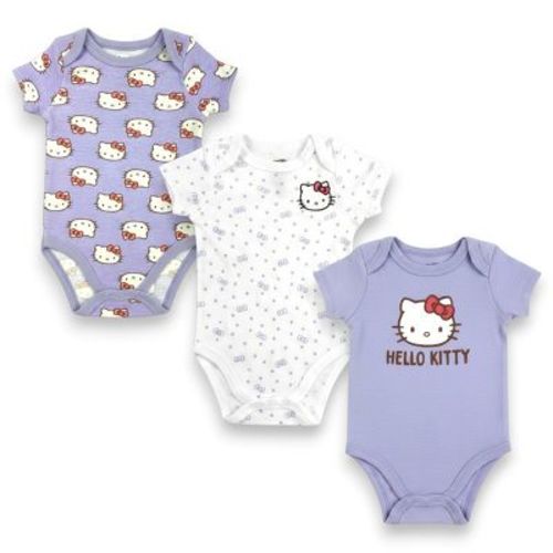 Hello Kitty Infant Girls' 3-Piece Short Sleeve Bodysuit Set, Purple, 9 Months