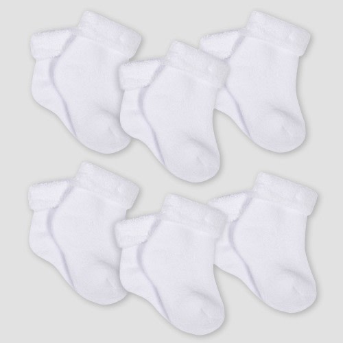 Gerber Baby 6pk Wiggle-Proof Socks - White 0-3M: Crew Height, Tagless Design