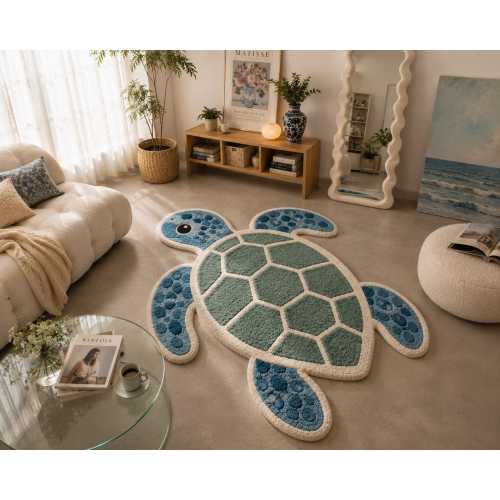 Tufted Sea Turtle Rug, Coastal Nursery Floor Mat
