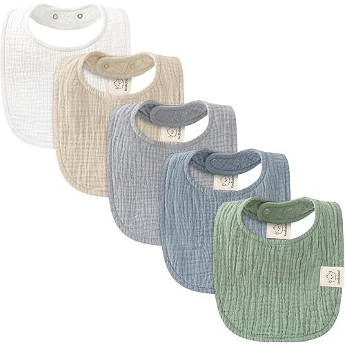 KeaBabies 5-Pack Muslin Baby Bibs for Drooling and Teething (Slate)
