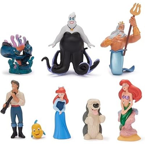 Disney Store Official The Little Mermaid Figure Set – 8 Fully Sculpted Disney Figures Including Ariel, Prince Eric, Ursula & More in Double-Tiered Box with Scenic Backgrounds