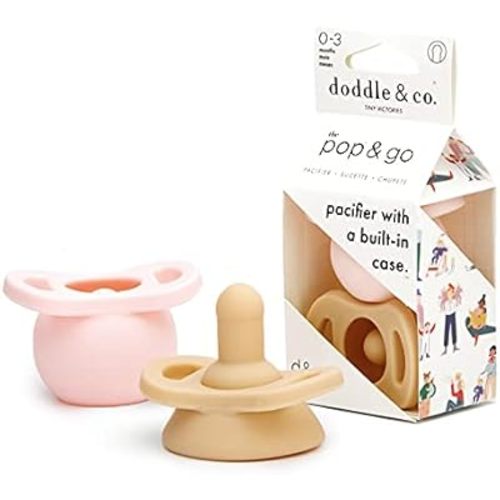 Doodle & Co. Pop & Go Pacifier for New Born Babies with Built-in Case | Pinch to Close Version | 100% Silicone for Infants | Helps Promote Oral Development | Plastic Free