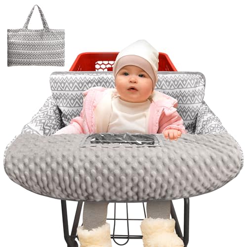 Pozico Minky Dot Shopping Cart Cover for Baby - Soft and Cozy High Chair Cover, Portable and Machine Washable-Gray Wave Print