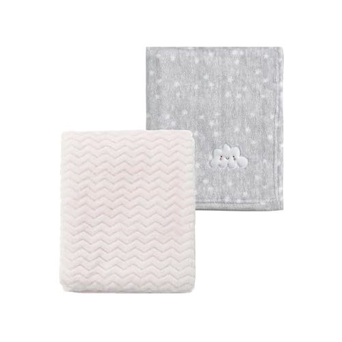 CREVENT 2Pcs 30''X40'' Cute Cozy Fluffy Warm Baby Blankets for Infants Toddlers' Bedding Crib Cot Stroller - Grey Cloud + Wave Whtie