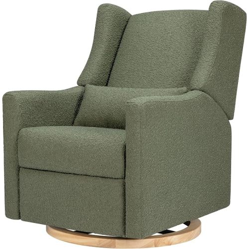babyletto Kiwi Electric Recliner Glider - Olive Boucle w/Light Wood Base