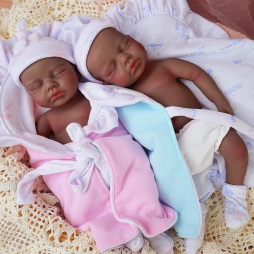 12.2 Inch Twins Silicone Baby Doll, Realistic Sleeping Newborn | Boy & Gril Reborn Baby Dolls Silicone Full Body Twins, Platinum Silicone, Lifelike Soft, Ideal Gift for Kids Collectors