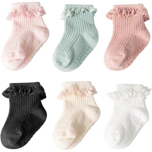 DRESHOW BQUBO Baby Girls Toddler Anti Slip Socks - Cute Frilly Ruffle Grip Ankle Socks for Infant Toddler