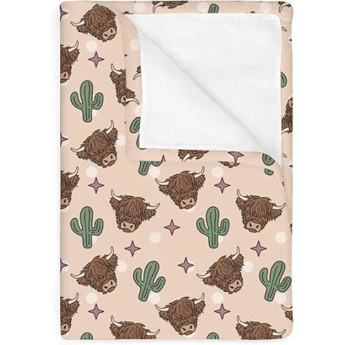 Western Highland Cows Baby Blankets for Boy Girl Boho Cows Cactus Stars Soft Flannel Nursery Bed Blankets for Infant Toddler Crib Stroller Country Farm Animals Swaddle Receiving Blanket 30x40inch