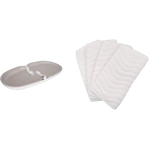 Ubbi Baby Changing Pad and Reusable Changing Pad Liners, Easy to Clean with Detachable Base, Lightweight, Waterproof Foam, includes Safety Strap and Non-Skid Feet, Taupe Changing Pad, 4 Liners