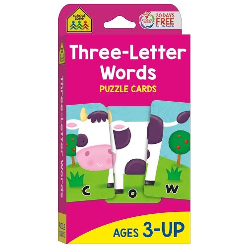School Zone Three-Letter Words Puzzle Cards: 56 Flash Cards, Toddler, Preschool, Kindergarten, Letter Recognition, Spell Words, Spelling, Word-Picture Recognition, Ages 3+, Packaging May Vary