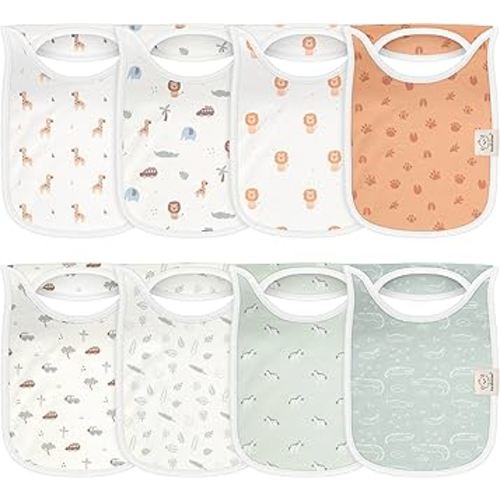 8-Pack Baby Bibs for Boys, Girls - Pullover Bibs for Drooling Teething Baby Girl & Boy Toddler, Newborn, Soft & Absorbent, Cute Colors, Large Torso Coverage Keep Infant Clean & Dry (Wilderness)