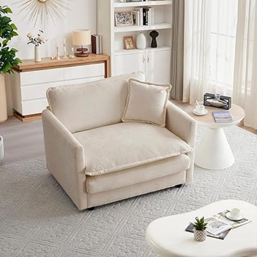 mikibama 41.4" W Single Seat Sofa, Chenille, Light Coffee
Comfy Deep Upholstered Couch, Armchair, with Toss Pillow, for Living Room Bedroom Office Apartment
