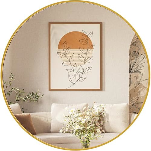 Sweetcrispy 30in Round Bathroom Mirrors for Wall, Bathroom Mirrors for Over Sink, Wall Decor for Bathroom, Entryway, Bedroom, Vanity, Classical Gold