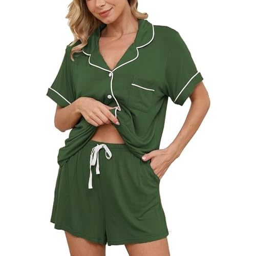 Womens Pajama Sets Short Sleeve Sleepwear Soft Button Down Nightwear Lounge Pj Set XS-XXL