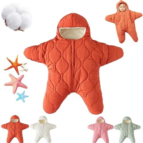 Starfish Baby Sleeping Bag, Thick Fleece Wearable Onesie, Newborn Warm Sleeping Bag for Babies (Red, 0-3 Months)