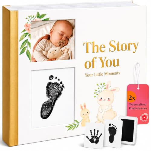 Premium Baby Memory Book for Boy or Girl, Milestone Journal & Scrapbook | First 5 Years • 120 Pages • 160 GSM Paper • Ink Pad • 2 Photo Frames • 6 Keepsake Folders • Baby Shower & Gender-Reveal Gift