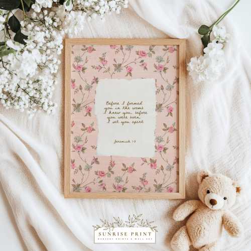 Before I Formed You Nursery Print Jeremiah 1:5 Girls Room Artwork Vintage Scripture Wall Art Pink Bible Verse Print Babyshower Gift for Mom