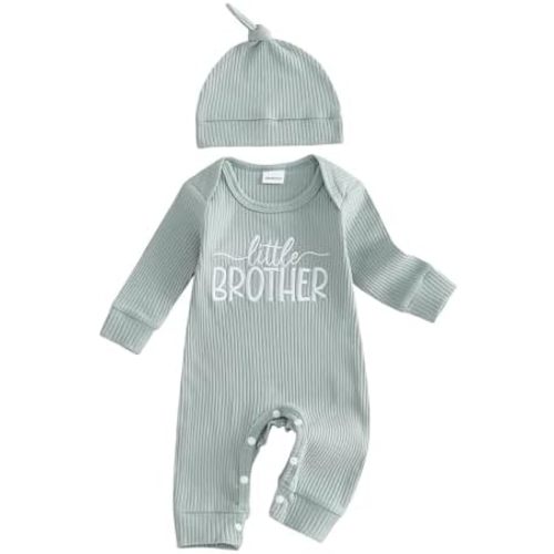 allshope Newborn Baby Boy Fall Outfit Romper Lil Bro Embroidery Long Sleeve Jumpsuit Bodysuit Infant Winter Clothes