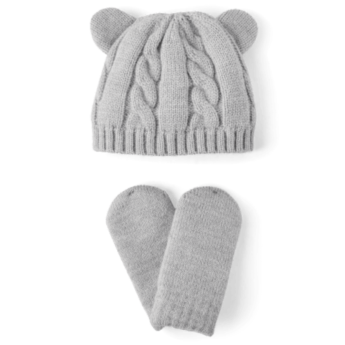 Baby Boys Bear Cable Knit 2-Piece Cold Weather Set - Gray
