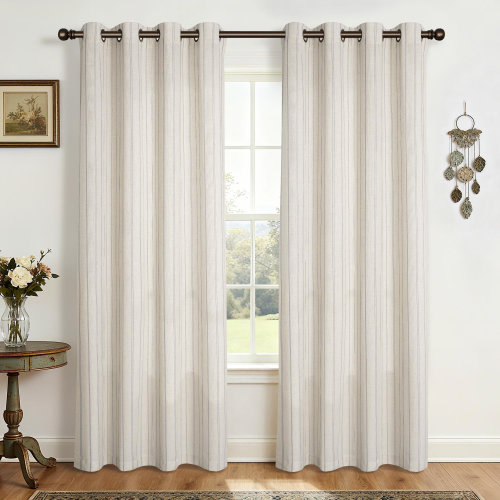 Gracie Oaks Farmhouse Linen Blend Stripe Semi-Sheer Grommets Curtain Pair & Reviews | Wayfair