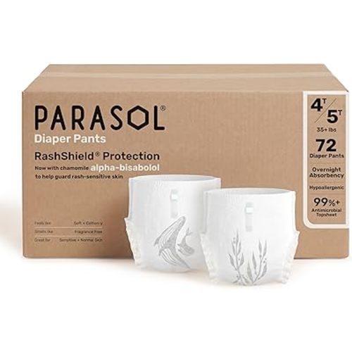 Parasol Chlorine Free Disposable Diaper Pants, Size 6 (4T-5T) 72 Count, Pull On Style with RashShield Protection and Active 360 Comfort Wrap, Hypoallergenic Training Diaper
