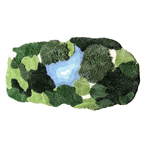 20x35 Inch 3D Moss Rug,Shag Carpet Leaf Area Bathroom Rugs Non Slip Bath Mat Tufted Rug,Ultra Soft Washable Children Play Plant Leaves Shaped Kids Pets Floor Mat for Bedroom,Living Room Green