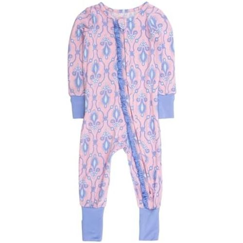 RuffleButts SoftSnooze™ Viscose from Bamboo Baby Girls Ruffle One Piece Convertible Pajamas